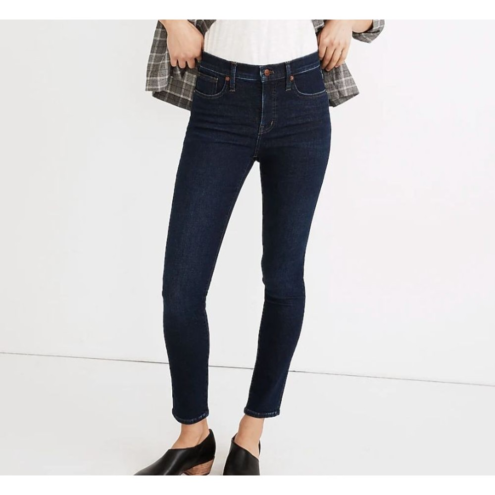 Madewell Womens 9" Mid Rise Skinny Size 32T Tall Dark Wash Stretch Denim